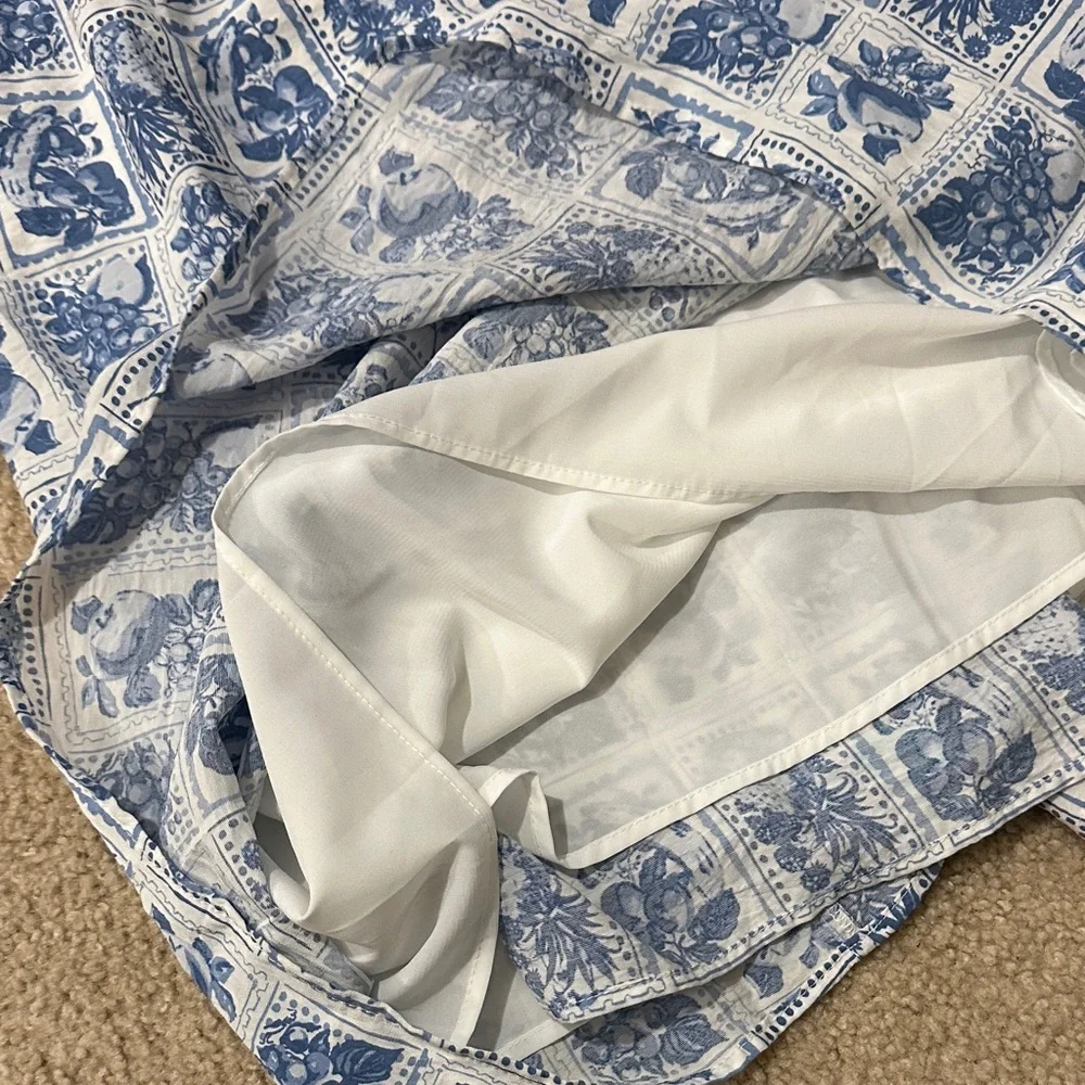 Abercrombie & Fitch White & Blue Mediterranean Stamp Patterned Cami Maxi Dress